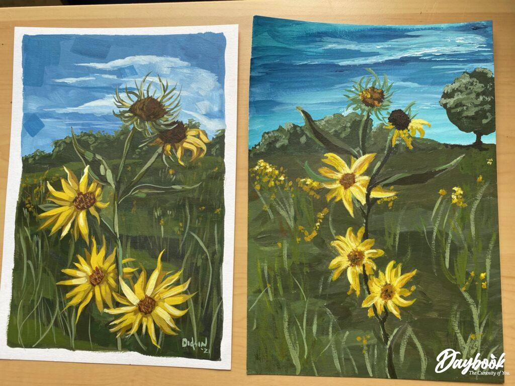 These are the two wildflower paintings my daughter and I painted together.