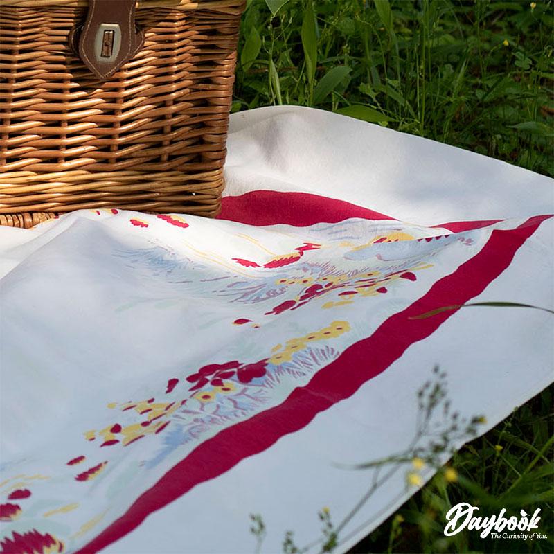vintage table cloth under the picnic basket
