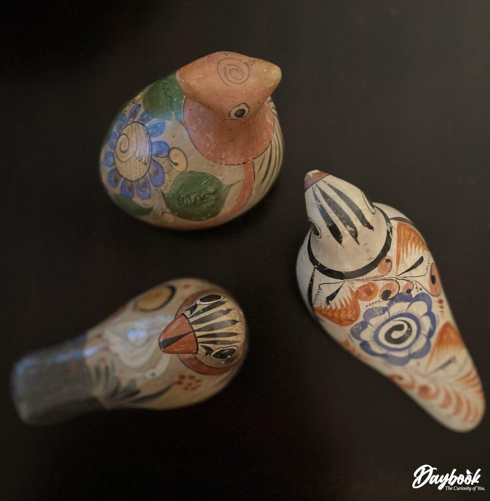 Three Mexican bird pottery pieces