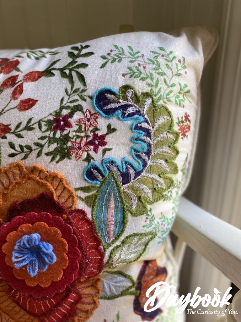 crewel embroidered pillow