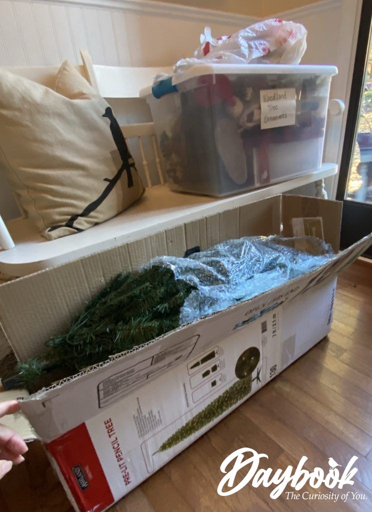 Christmas Tree box ready to be unpacked