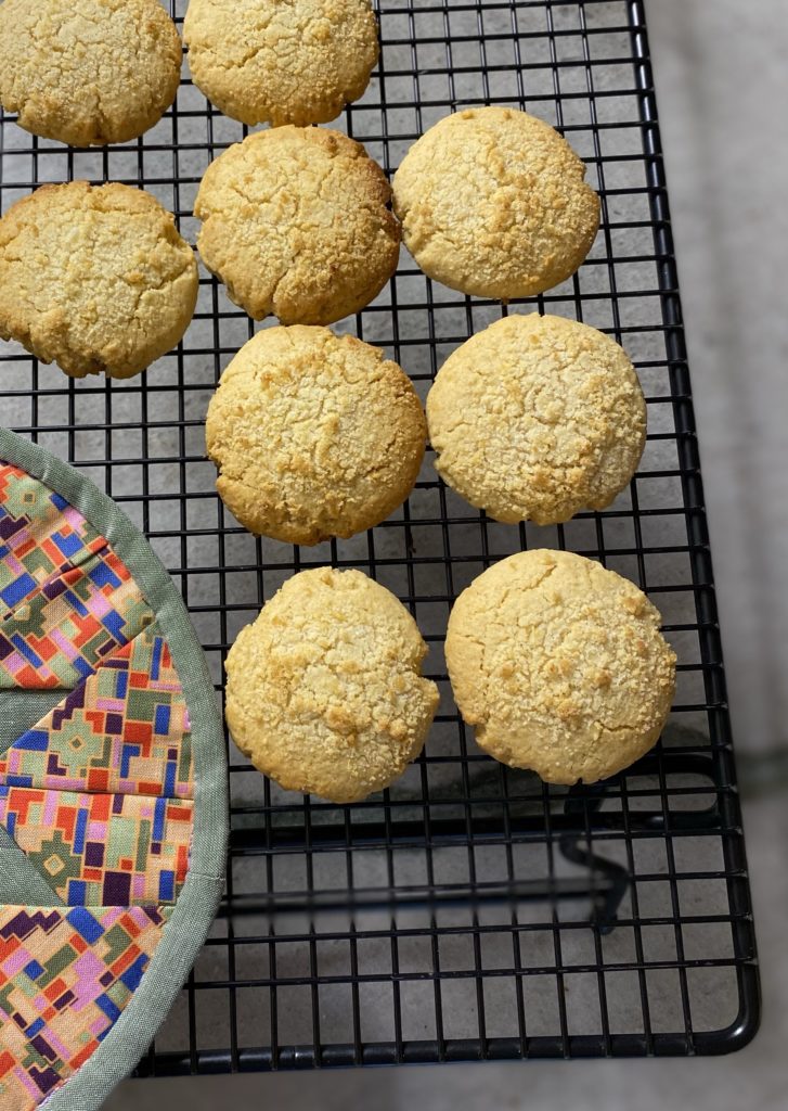 Apple crumble cookies on a cooling rack