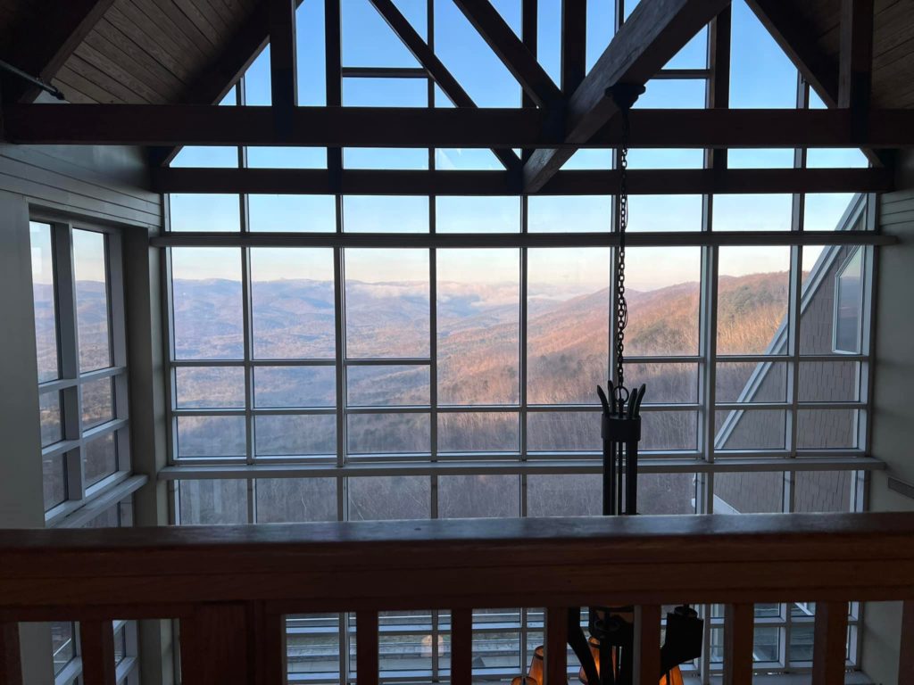 The morning view from the upper level at The Amicalola Lodge.
