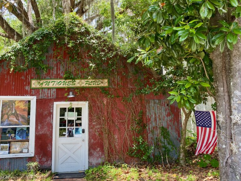 An antique store in an old red barn in Micanopy Florida
