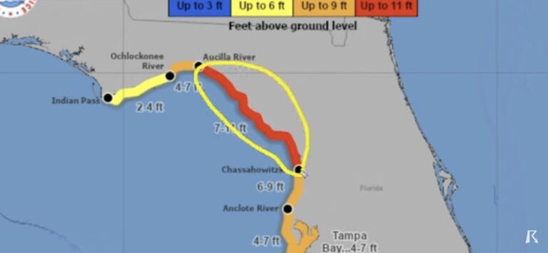 An online computer model showing the path of hurricane Idalia in Florida