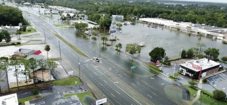 Flooded streets in Crystal River Florida after Hurricane Idalia.