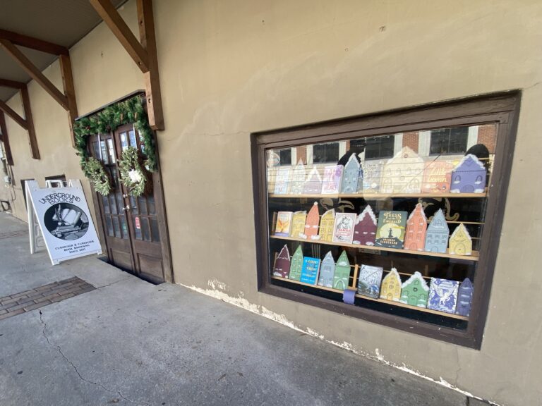 The outside doorway of an underground bookstore in Carrollton, Ga.